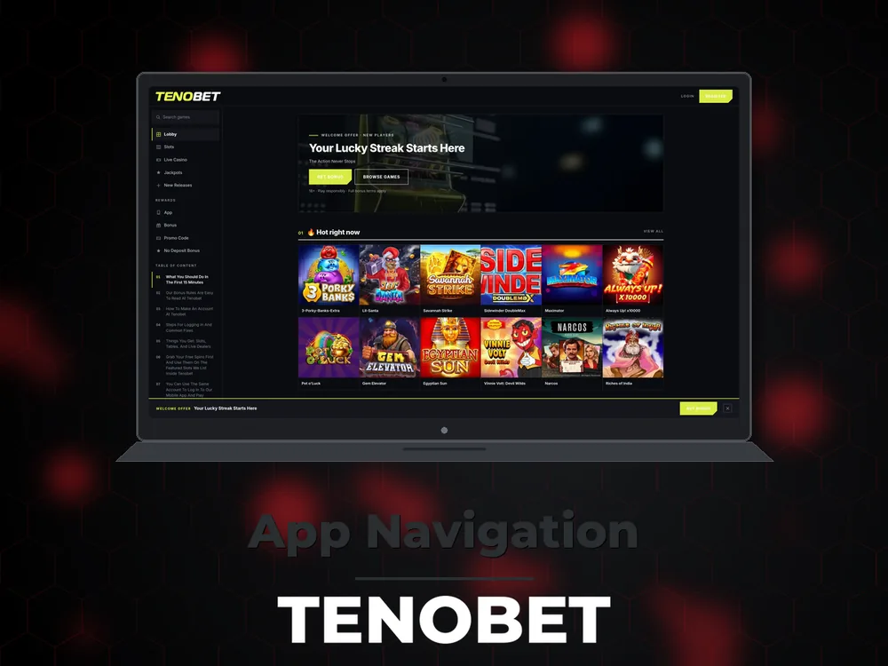 Tenobet - App Navigation